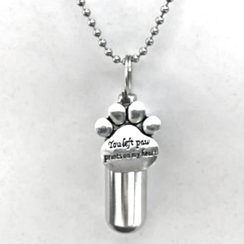 Engraved PET PAW CREMATION URN Necklace Jewelry